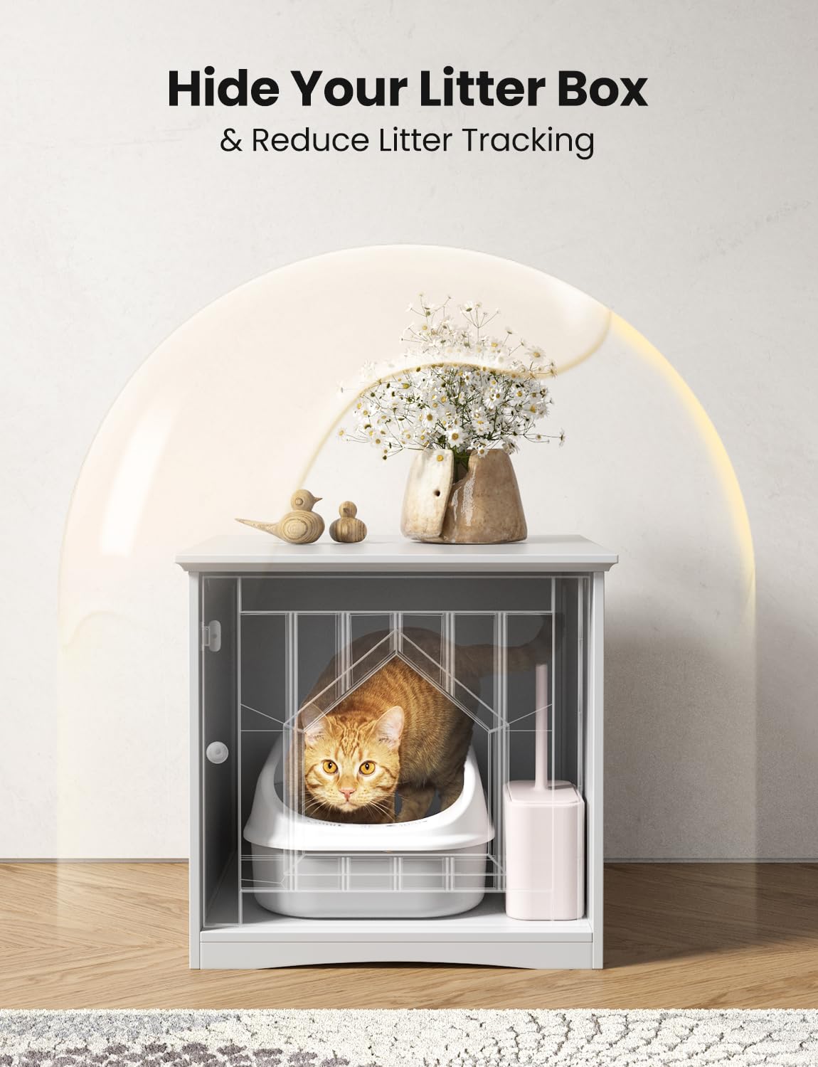 Happaws Cat Litter Box Enclosure Furniture, Modern Box Hidden, Sturdy Wooden Night Stand And Cat House Side Table, Easy Assembly